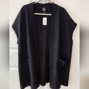 Clara Sun Woo Black Sleeveless Open-Front Vest with Pockets